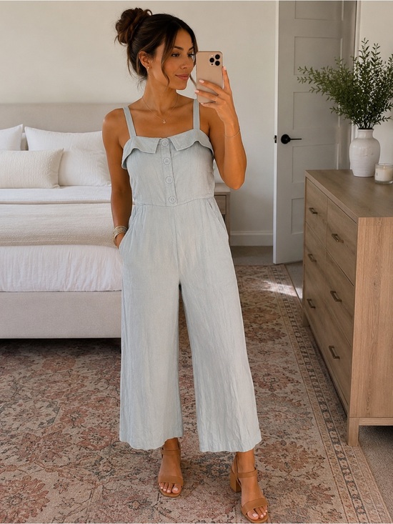 Gianni Bini Pants - Gianni Bini Light Blue Ruffle-Strap Wide-Leg Jumpsuit